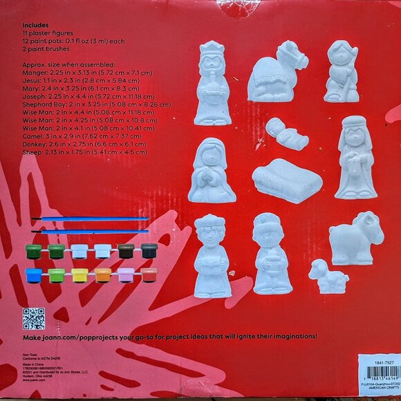 11 Piece Plaster Nativity Set w/Paint & Brushes NISP - Picture 3 of 6